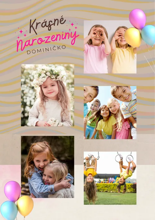 Narozeninové přání pro děti s balónky a 5 fotkami