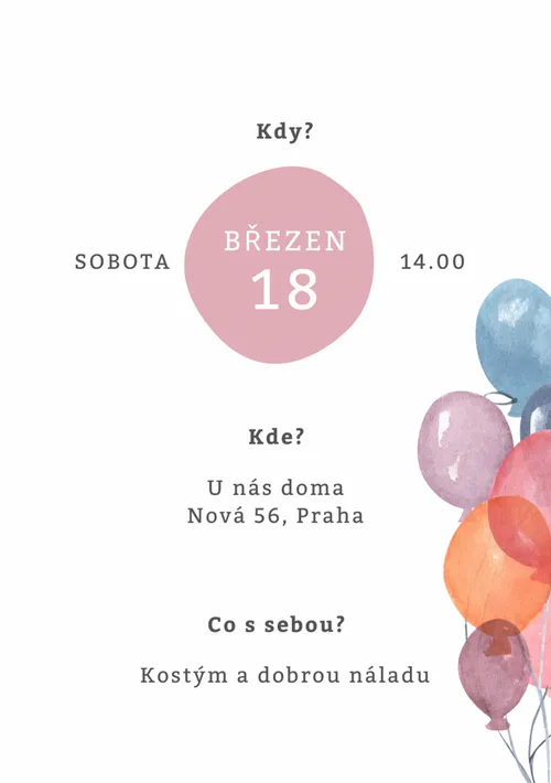 Pozvánka na narozeninovou oslavu s balónky