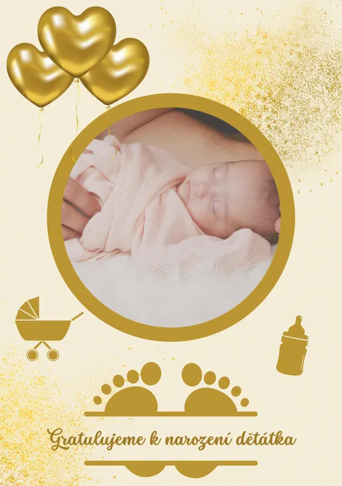 Blahopřání k narození miminka ve zlatém designu